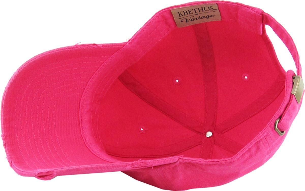 Hot Pink Distressed Vintage Baseball Cap Inside Turned Over View